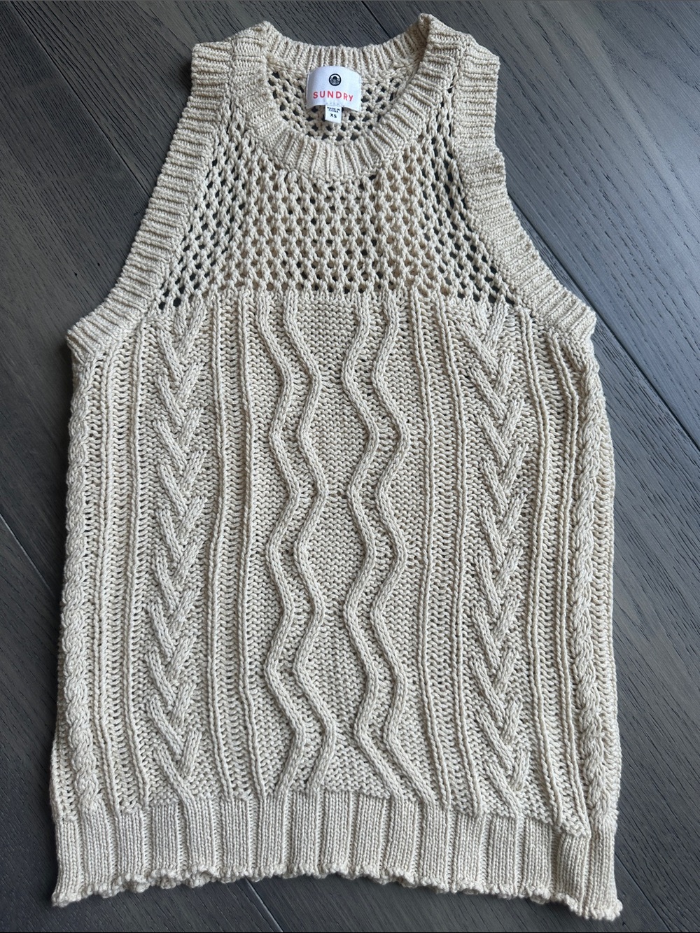 Sundry Cream Cable Knit Sleeveless Summer Scoop Sweater